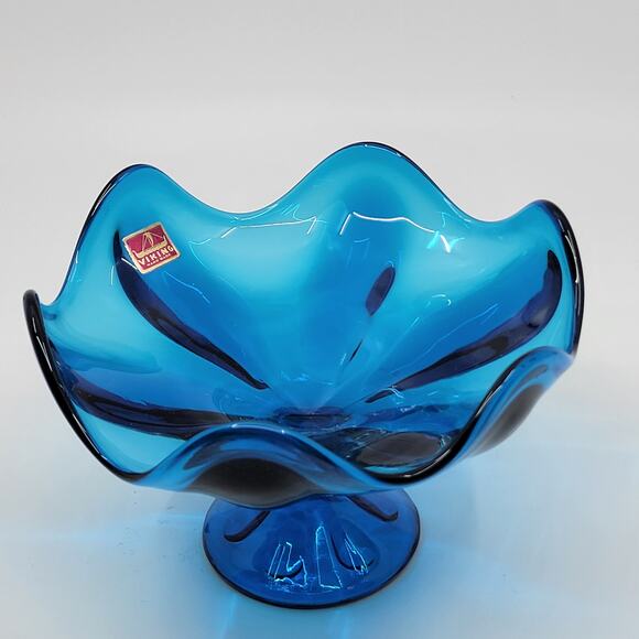 Vintage Mid-Century Viking 6 Petal Electric Blue Glass Compote Dish Hand made - Picture 8 of 8
